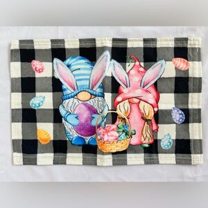 Farmhouse/Boho Gnome Easter/Spring Placemats in Black/White Check Set of 4
